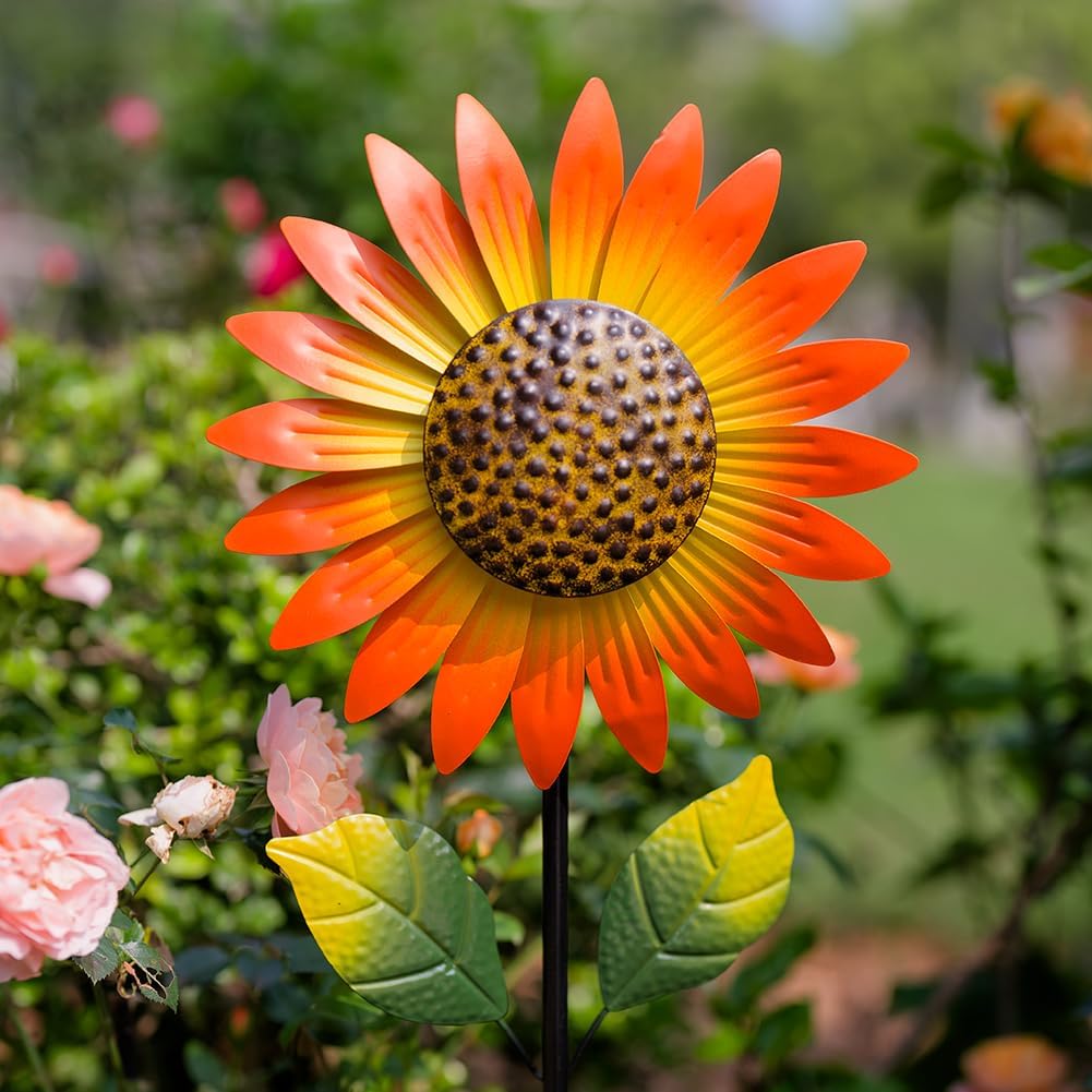 Viveta 2Pack Metal Sunflower Wind Spinner Outdoor,Kinetic Decorative Wind Sculpture wtih Sturdy