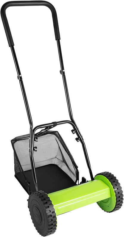 Push Lawn Sweeper, 12 Inch 5 Blade Manual Push Reel Lawn Mower with 23L Collection Bag, Adjustable