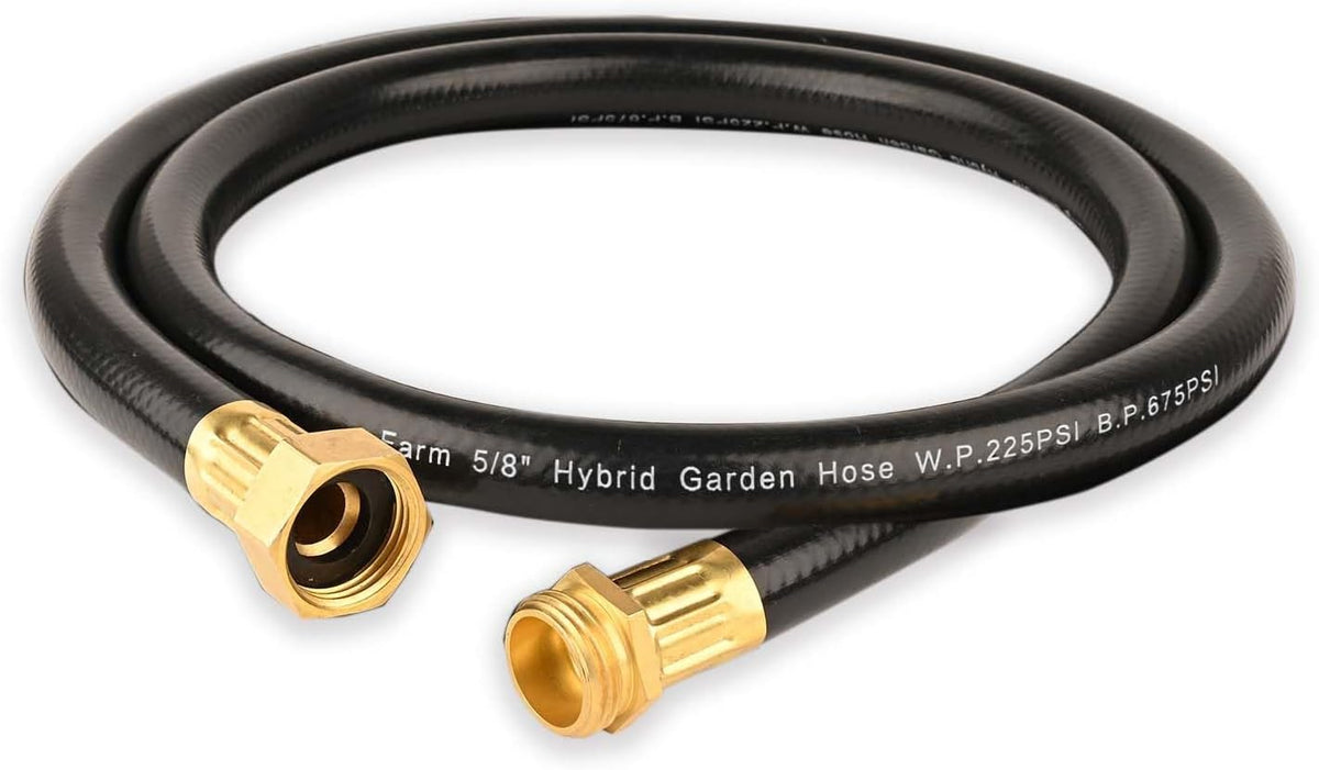 Hybrid Garden Hose 10FT - 5/8" Durable and Sturdy Short Rubber Hose with Brass Fittings - Leak
