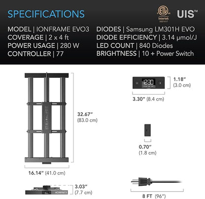 AC Infinity IONFRAME EVO3, Samsung LM301H EVO Bar LED Grow Light 2x4, 840 Diodes, with Schedule