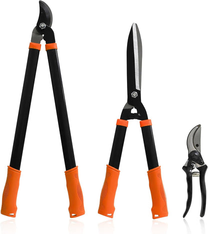 SunnyRoyal 3 pieces Garden Tools Set - Lopper & Pruning Shear & Tree Trimmer Pruner for Lawn Garden