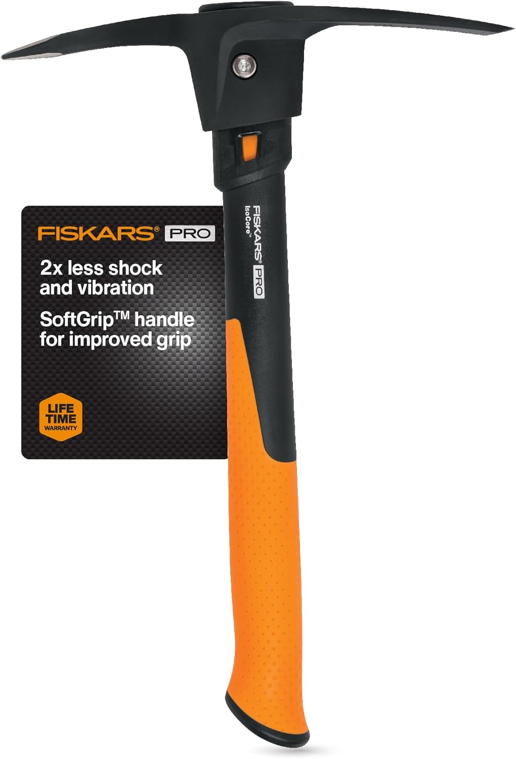 Fiskars IsoCore Pickaxe Mattock with Shock-Absorbing Handle, Dual-Head Tool for Roots & Rocks, 1.5