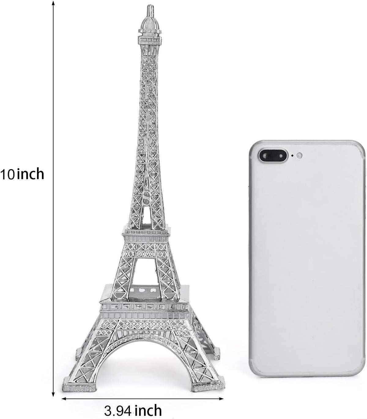 ESHATO Silver Metal Eiffel Tower Statue, 10inch Decorative Figurine Replica Stand Holder for Cake
