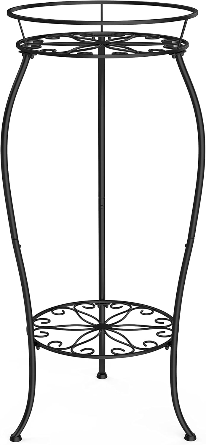 FaithLand Plant Stand, Metal Planter Holder Indoor Outdoor, 2 Tier Round Potted Supports Rack