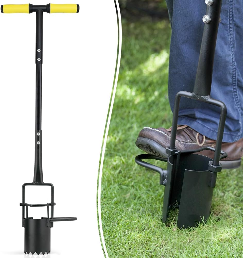 Colwelt Bulb Planter Tool Long Handle, Serrated Base Gardening Bulb Transplanter with Soft Grip