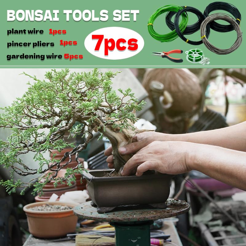 Bonsai Wire 7pcs-5 Rolls of Aluminum Bonsai Training Wire, Cutting Pliers and Plant Ties with