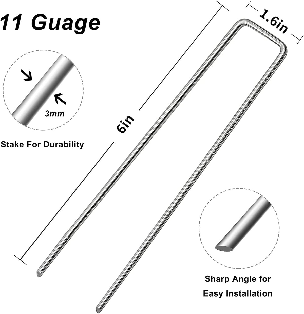 Landscape Staples Galvanized Garden Stakes, 6 inch 500 Pack 12 Gauge Heavy Duty Garden Pins for