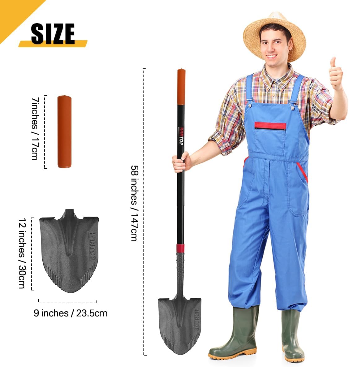 Heavy Duty Round Point Digging Shovel with Long Fiberglass Handle Garden Shovels Spade for