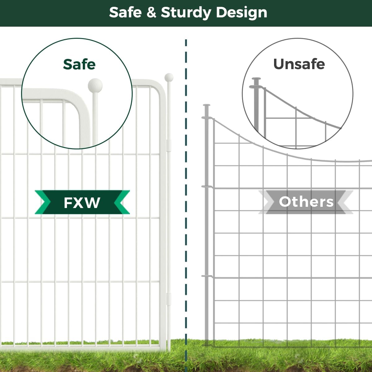 FXW Garden Fence Outdoor for The Yard – 32in(H) x 18.2ft(L) Heavy Duty Metal Animal Barrier for Dog