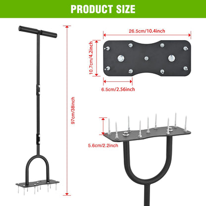 Yesker Lawn Aerator Spike Tool – Manual Metal Soil Aerator with 9 Iron Spikes, Dethatching Lawn