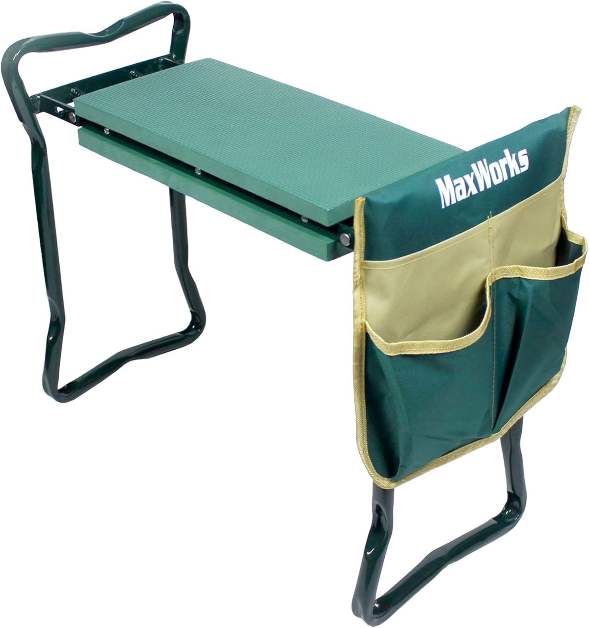 MaxWorks 50921 Folding Garden Kneeler Stool with 8 inch Wide Kneeling Pad, with 1 Tools Pouch for