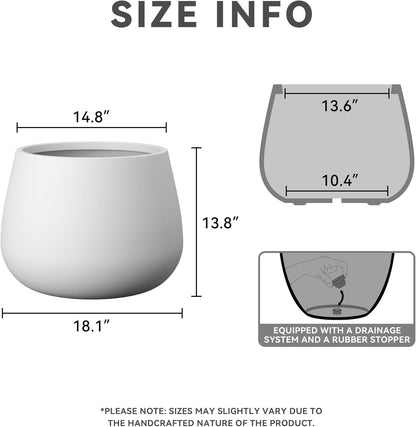 Kante Curva Series Planter, 14.8 Inch Round Concrete Garden Pot with Draiange Hole and Rubber Plug