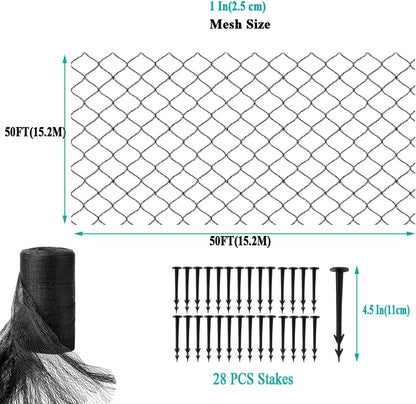 Koi Pond Netting for Leaves 25x50 Ft, 1 in Strong Woven Fine Mesh Pond Leaf Net Cover, Protecting