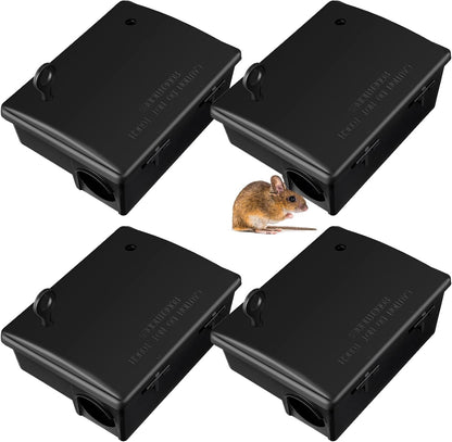 Qualirey 4 Pack Rat Bait Stations Large Rodent with Key Reusable Mouse Stations Mice Blocks Heavy