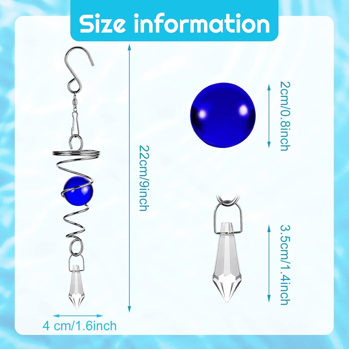 Jetec 3 Pcs Gazing Ball Spiral Tail Decorative Wind Spinner Stabilizer Indoor Outdoor Hanging Wind
