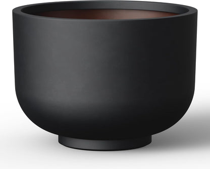 Kante 17.7 Inch Dia Concrete Bowl Planter, Large Tapered Bottom Plant Pot with Drainage, Smooth
