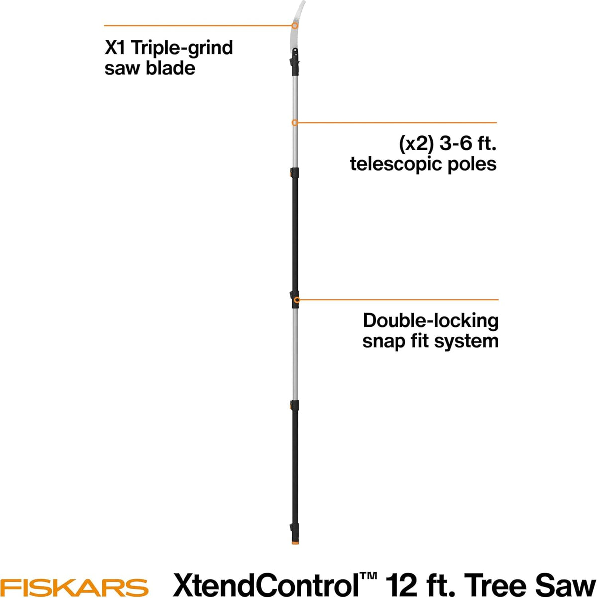 Fiskars XtendControl Extendable Tree Pruner (12 ft), Adjustable Branch Trimmer with 15" X1 Saw, 3-6