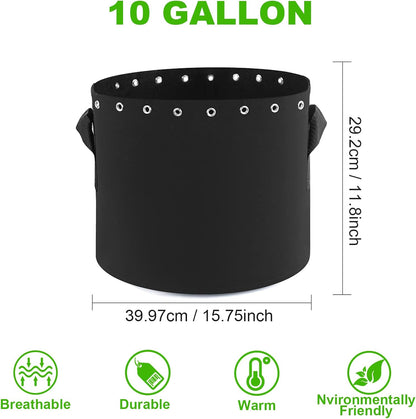 10 Gallon Plant Grow Bags 5-Packs with Holes,Thichkened Non-Woven Aeration Fabric Pots with Handles