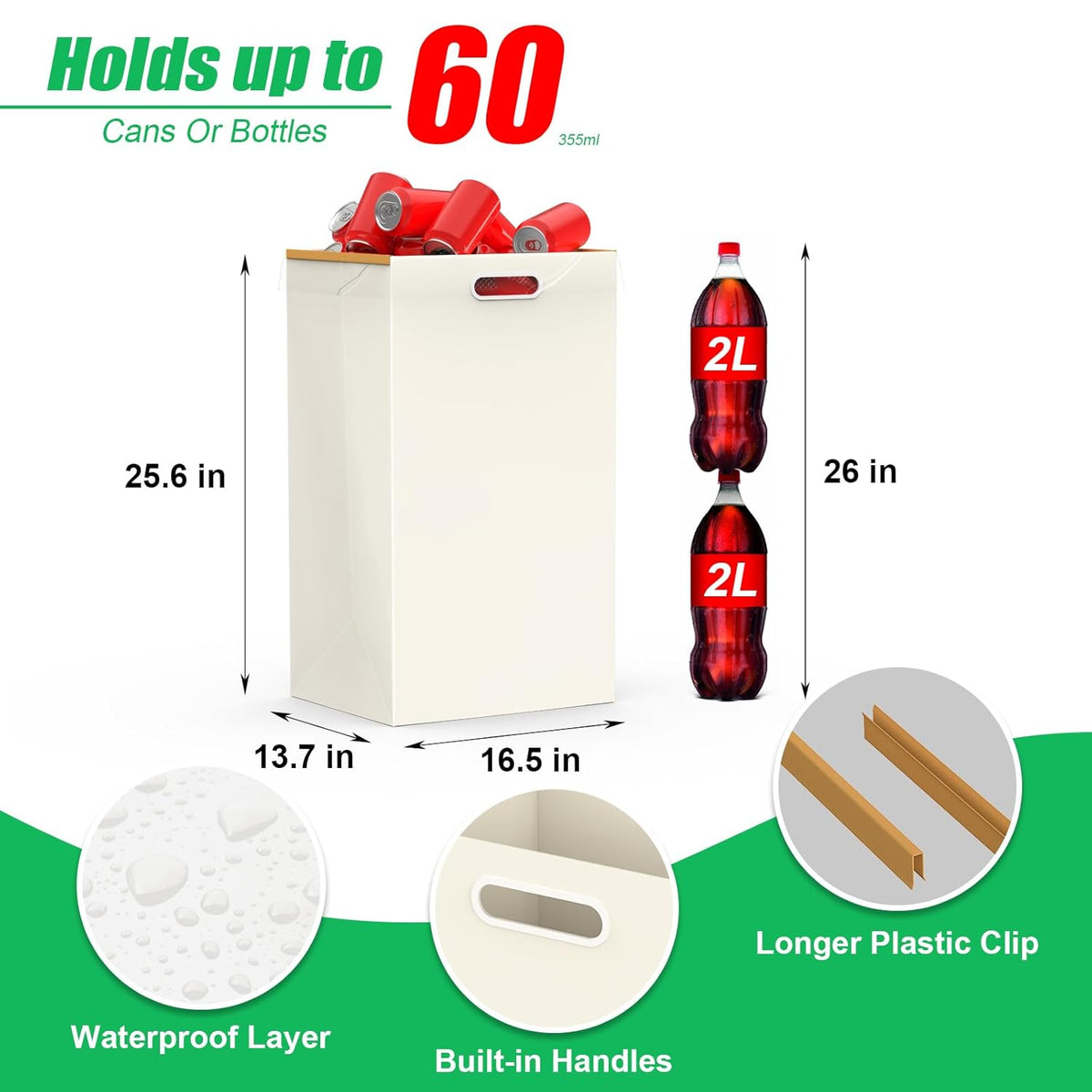 30 Gallon Disposable Trash Cans with Built-in Handles, 4 Pack Extra Large Portable Trash Can
