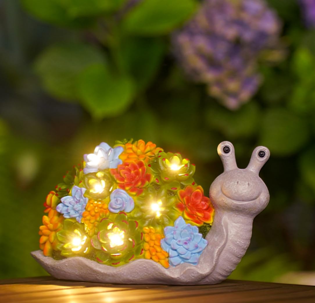 Nacome Snail Statues with Succulent for Garden Decor: Solar Outdoor Clearance Outside Yard Art