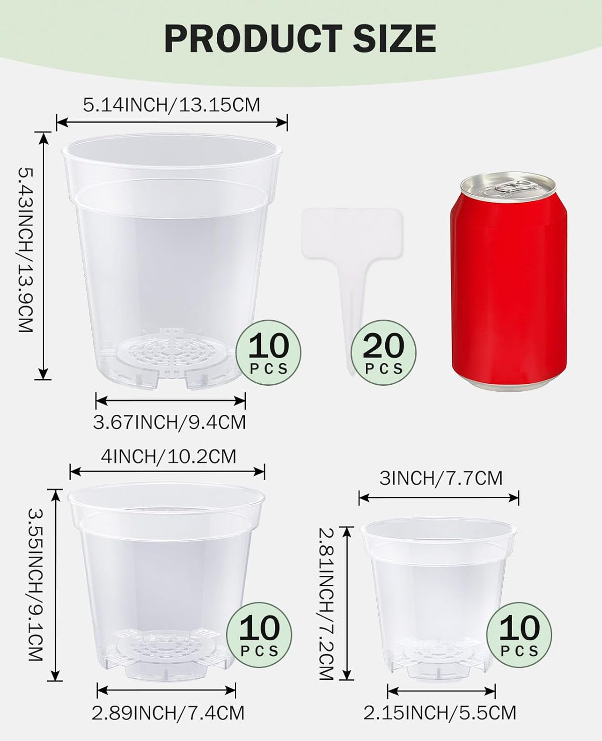 homenote Clear Nursery Pots for Plant,3/4/5 Inch Plant Pot for Planting Plastic Seedling with