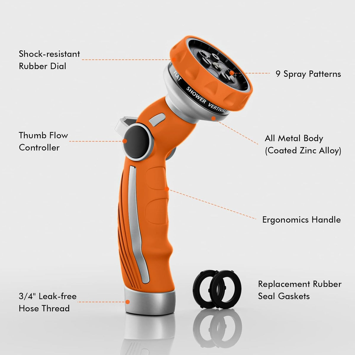 RESTMO Hose Nozzle Heavy Duty, Metal Water Hose Sprayer for Garden, 9 Spray Patterns | High