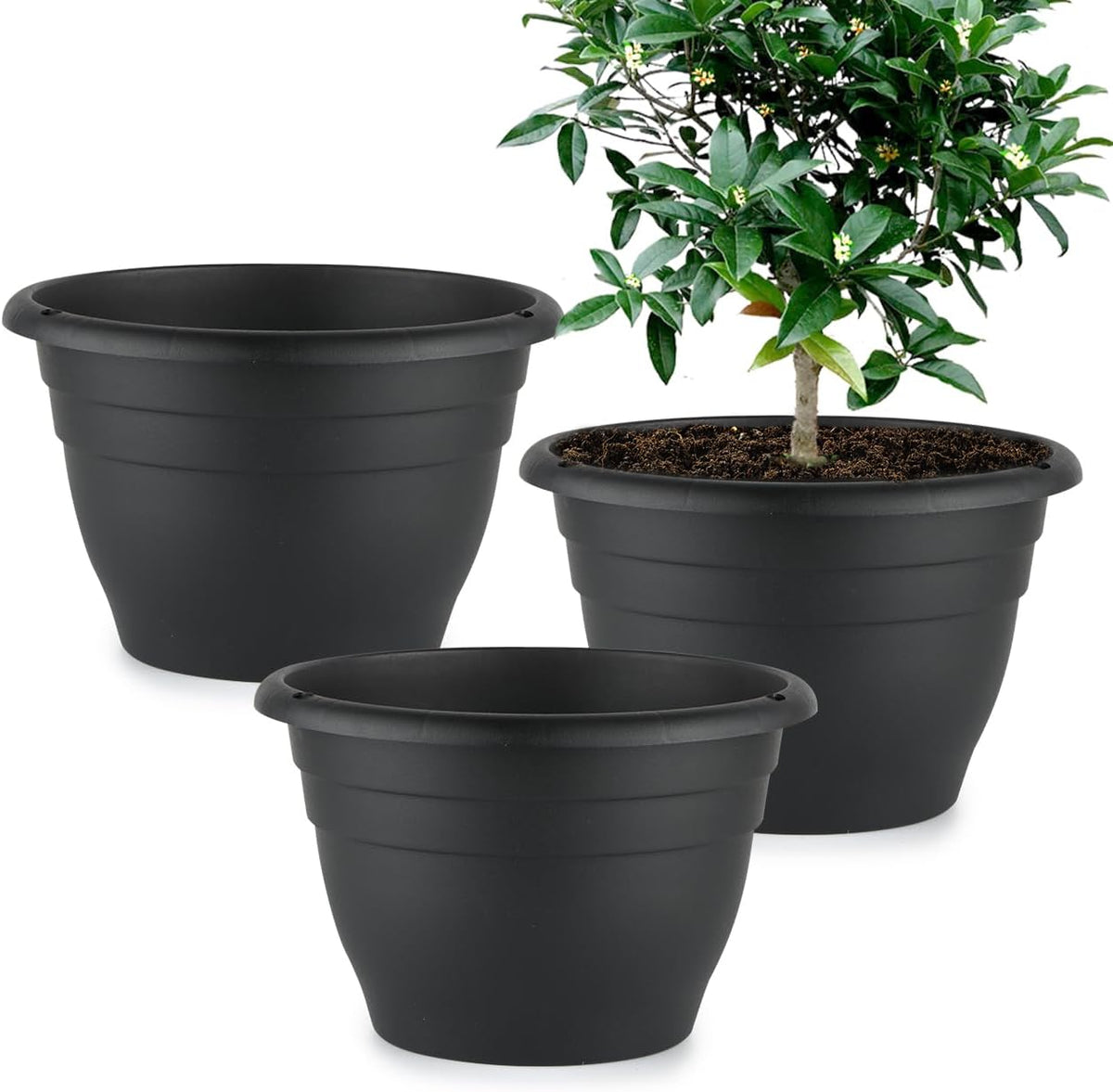 Plant Pots Indoor with Drainage, 3 Pack 11 Inch Plastic Pots for Plants（10 inch Inner Diameter）
