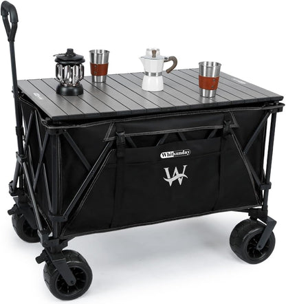 Whitsunday Heavy Duty Collapsible Wagon, 440Lbs Folding Beach Wagon Cart, All Terrain Wheel & Extra