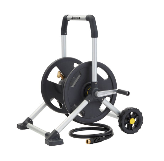Gorilla GRS-200H Aluminum Garden Hose Reel, 200 Ft, No-Leak Brass Fittings