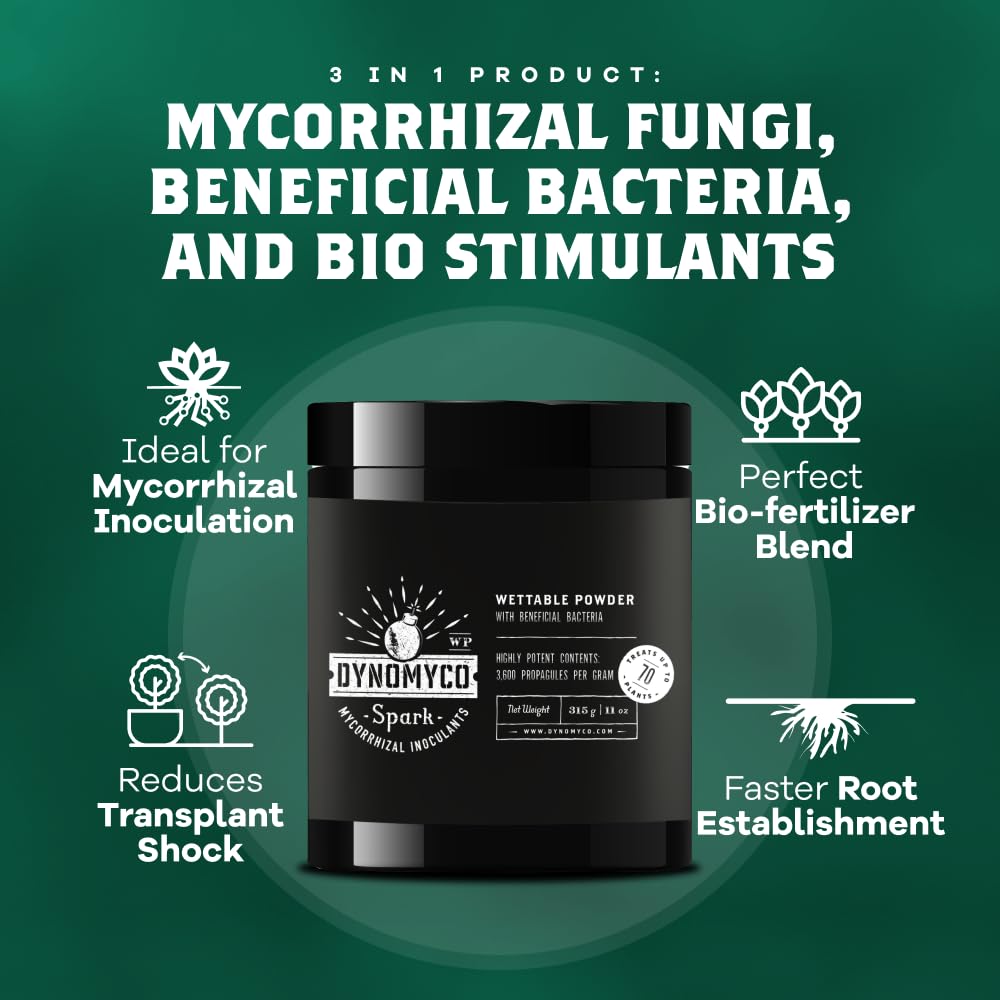 DYNOMYCO Spark WP Mycorrhizal Fungi, 11oz Wettable Powder – 3-In-1 Root Enhancer Amplifies Nutrient