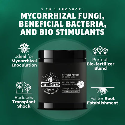 DYNOMYCO Spark WP Mycorrhizal Fungi, 11oz Wettable Powder – 3-In-1 Root Enhancer Amplifies Nutrient