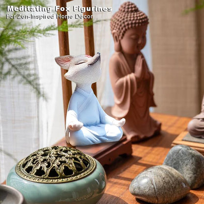 Meditating Buddha Fox Statue Resin Zen Animal Sculpture Yoga Figurine Indoor Outdoor Fengshui Decor