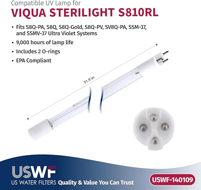 S810-QL Replacement UV Lamp/Sleeve | Fits the VIQUA S8Q, SV8Q-PA, & SSM-37 Series UV Systems | Made