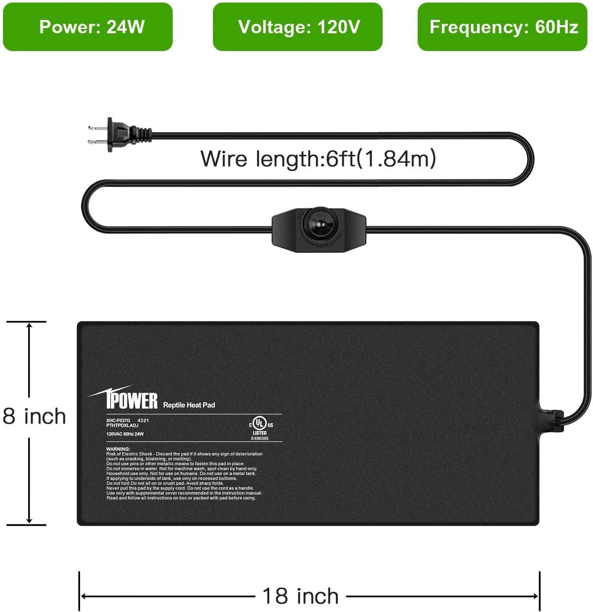 iPower 8 by 18-Inch Reptile Heat Mat with Temperature Adjustable Controller Knob, LCD Digital