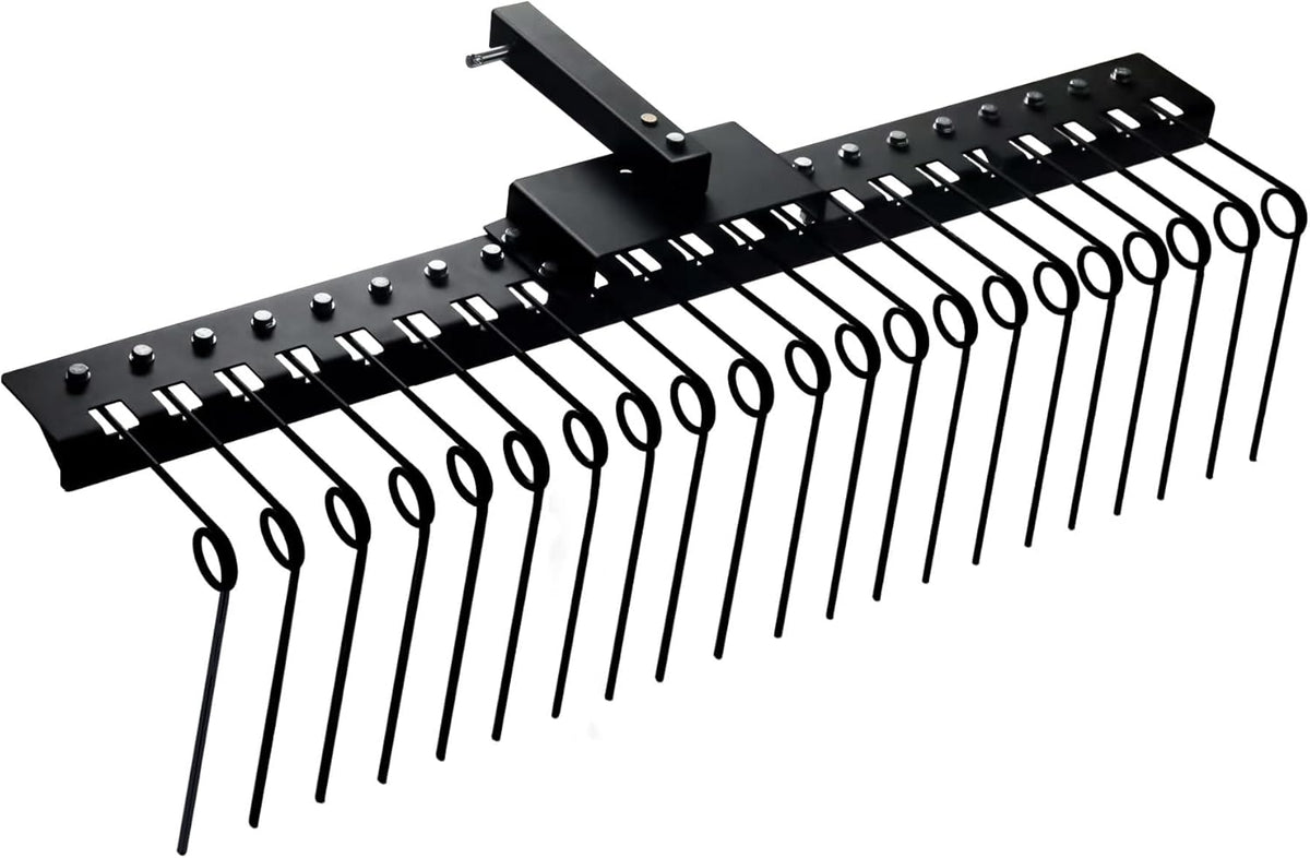 5FT Durable Pine Straw Rake Steel Spring Landscape Rake Fits 2" Receiver for Lawn Tractors or