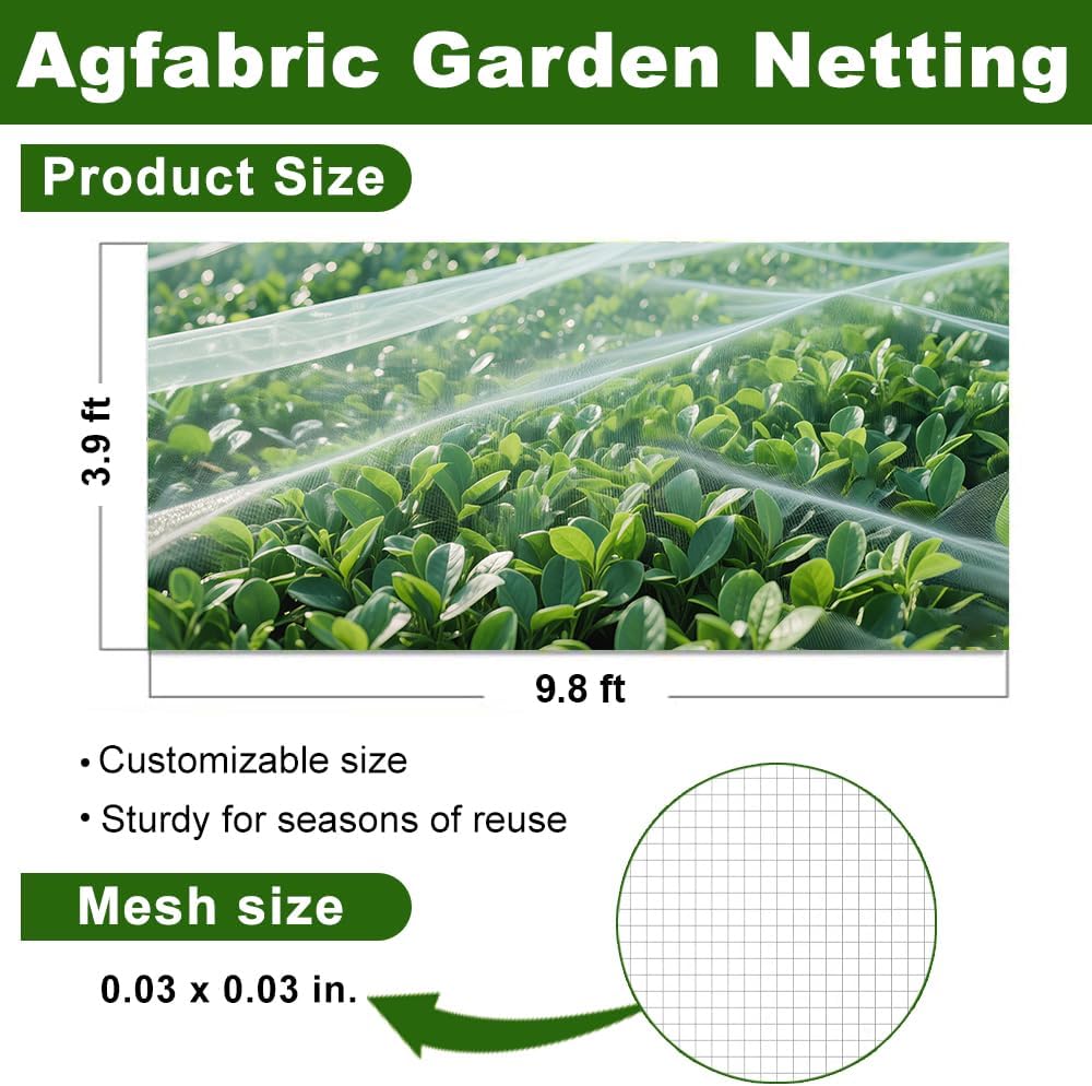 Agfabric Garden Netting 3.9'x9.8' Insect Pest Barrier Netting for Garden Protection,Plant Cover Row