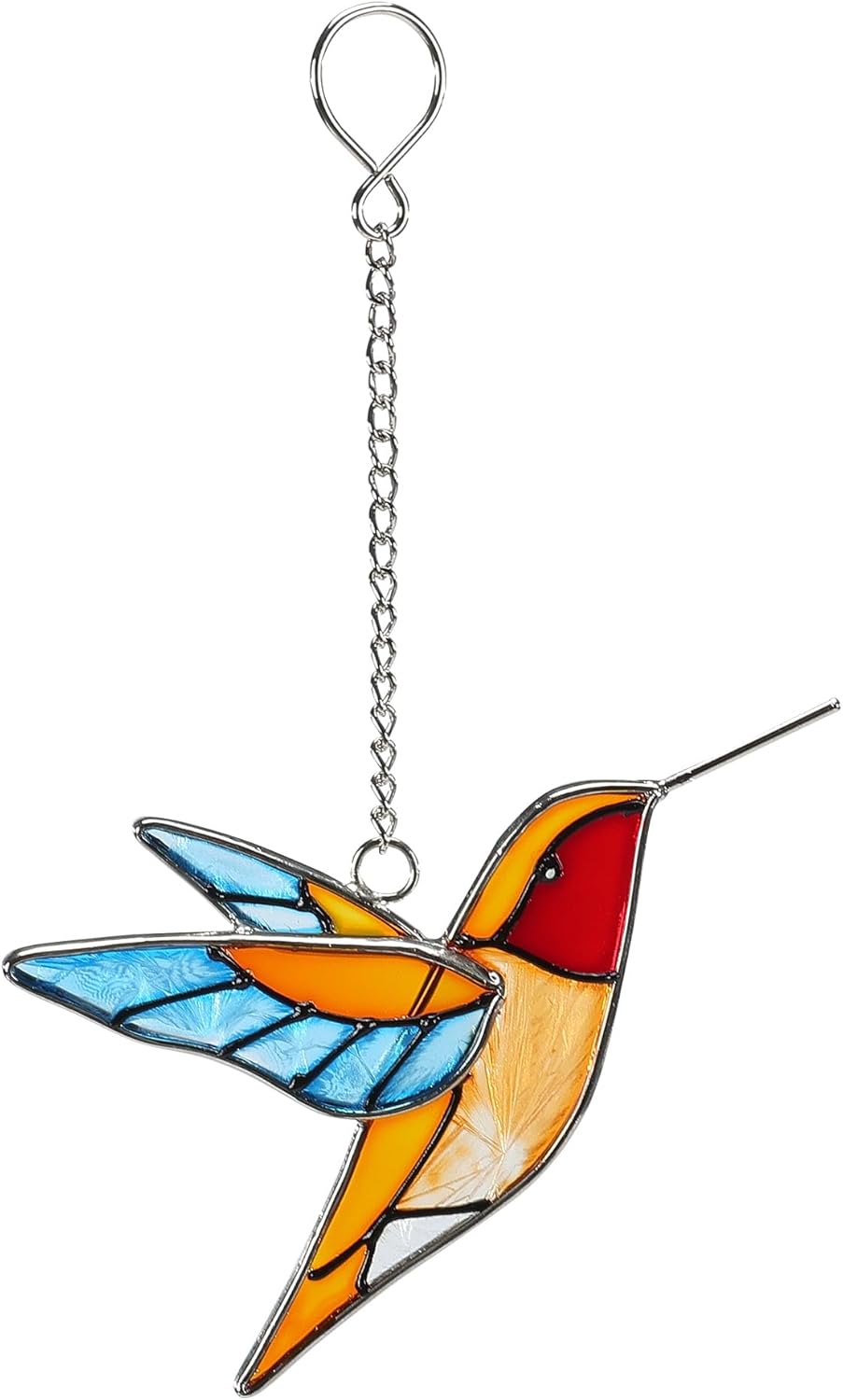 Handmade Stained Glass Hummingbird Hanging Ornament - Colorful 4.3x4.9 Inch Window/Garden Decor for
