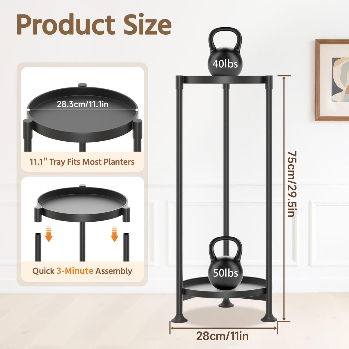 LASZOLA 2 Tier Black Plant Stand Indoor for Large Tall Heavy Duty Flower Planter, Metal Vertical