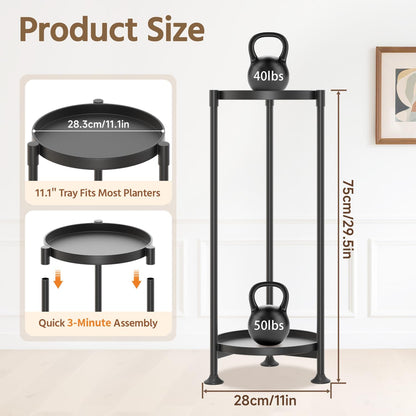 LASZOLA 2 Tier Black Plant Stand Indoor for Large Tall Heavy Duty Flower Planter, Metal Vertical