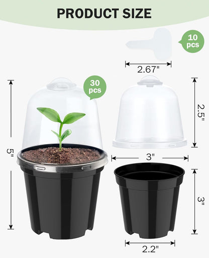 homenote Nursery Pots for Plants,3 Inch Plant Pot for Planting with Humidity Domes Plastic Seedling