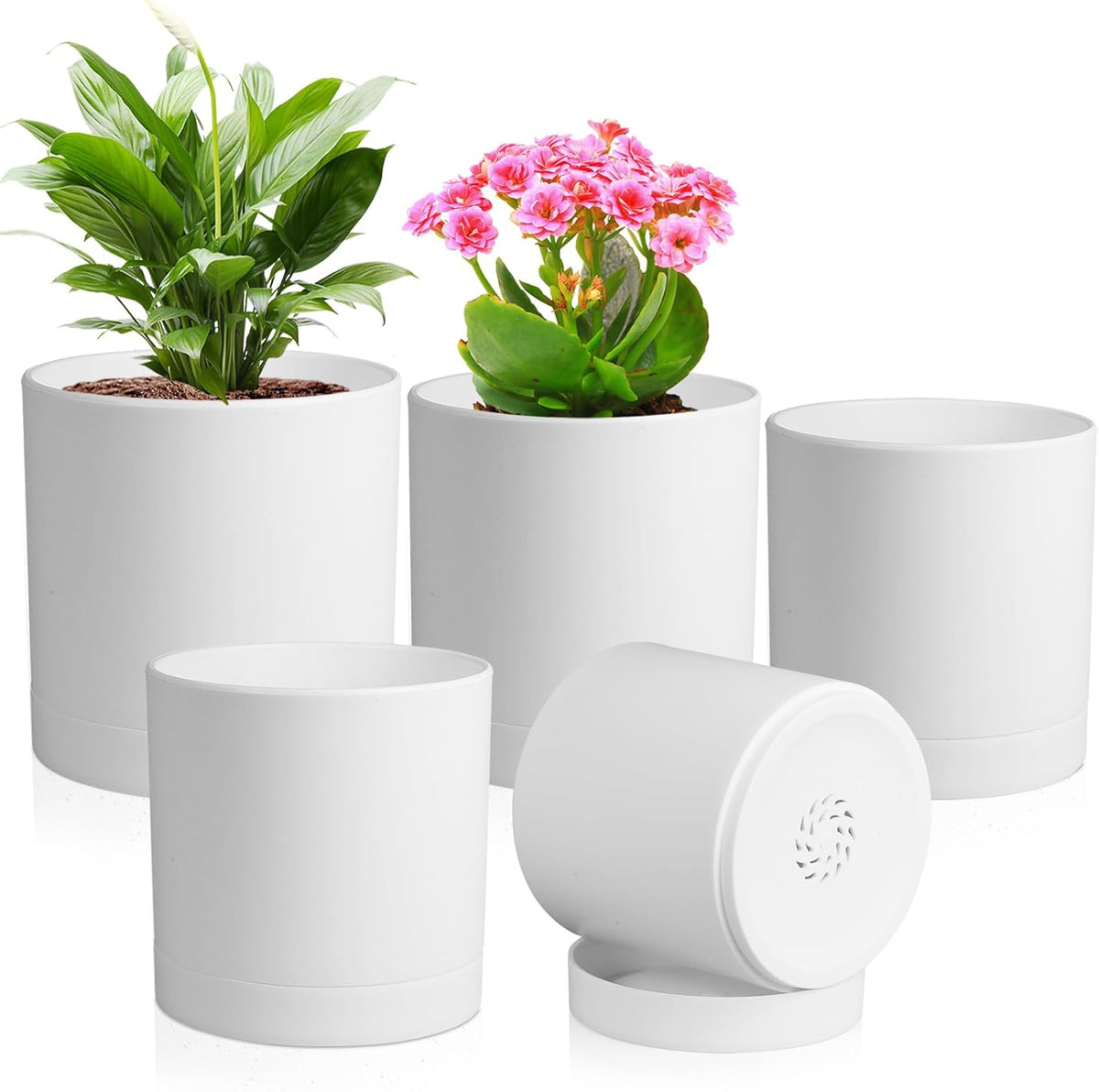 7/6.5/6/5/4 inch Flower Pots, 5 Pack Cylinder Plant Pots for Small Indoor Outdoor Plants, Plastic