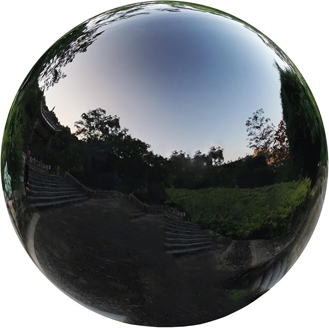 Black Gazing Globe Mirror Ball in Stainless Steel, Shiny Hollow Sphere Sparkling Housewarming