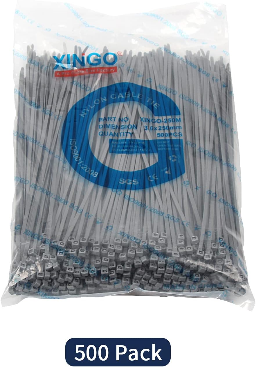 XINGO 10 Inch Cable Zip Ties (500 Pack), 40 Lbs Tensile Strength-Heavy Duty, Self-Locking Nylon