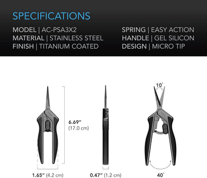 AC Infinity 6.6” Stainless Steel Pruning Shear 2-Pack, Lightweight Ergonomic Design, Straight