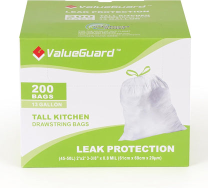Large Trash Bag 13 Gallon Tall Drawstring 100% Post-Consumer Recycled Garbage Bag Waste Bag for