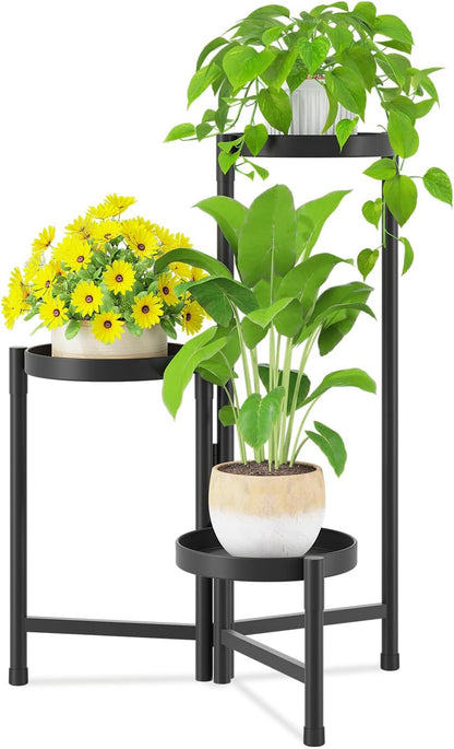 iDavosic.ly Plant Stand Indoor Outdoor, 3 Tier Corner Metal Flower Display Holder Shelf, Folding