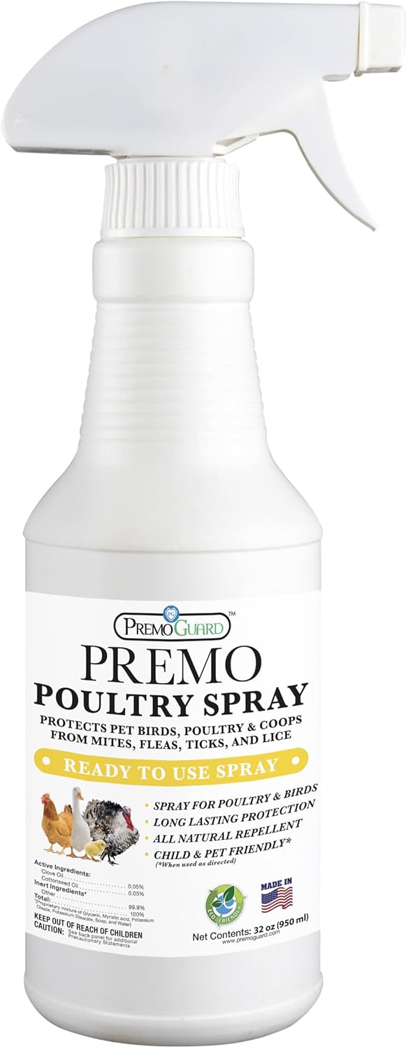 Premo Guard Poultry Spray - 32 oz - Kill Scaly Leg, Mites, Fleas, Lice, & Other Pest on Chickens