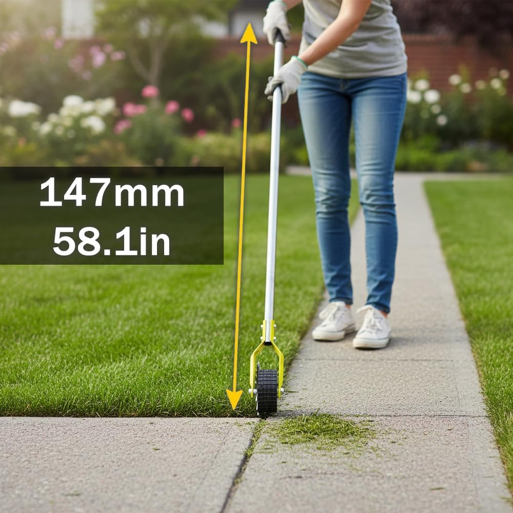 58-Inch Manual Edger Lawn Tool, Wheel Rotary Edger with Adjustable 4-Section Stainless Steel Handle