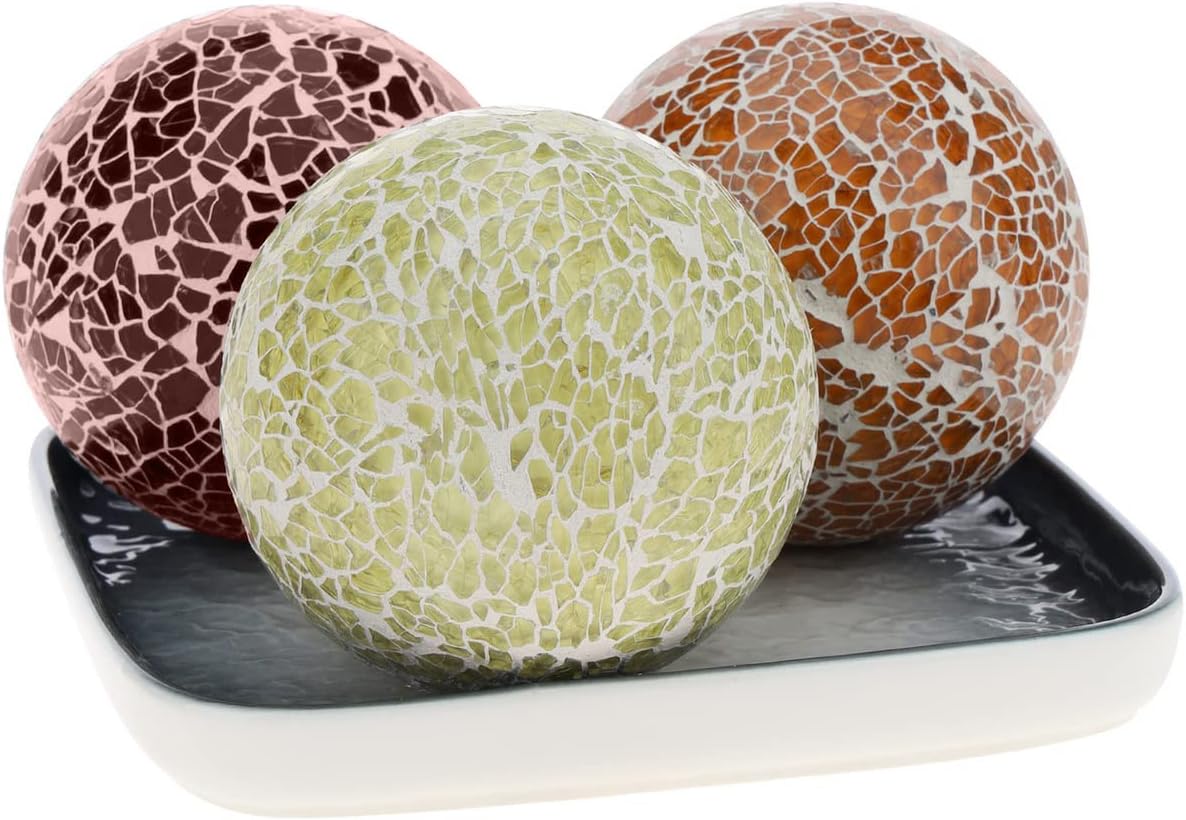 3 PCS 3.35inch Glass Mosaic Sphere Balls Mix Color Table Bowls Vases Centerpieces Set Christmas