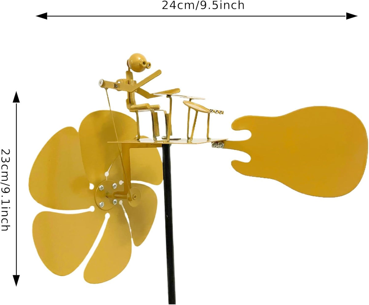 Handmade Metal Rock Band Windmill, Drummer Wind Spinner, Unique Drummer Statue Gift for Music